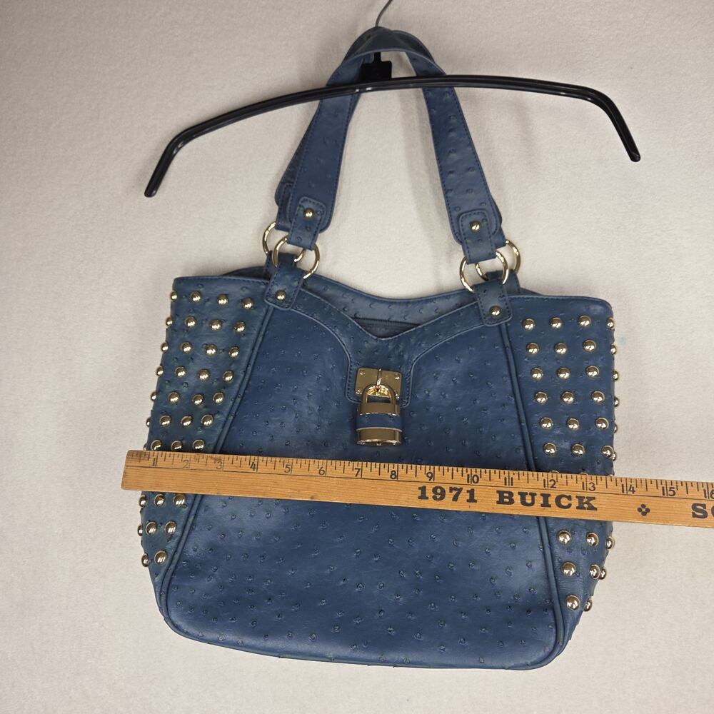 Vtg Expressions NYC Bag Purse Womens Blue Faux Ostrich Tote Hobo 2000s y2k - Picture 3 of 14